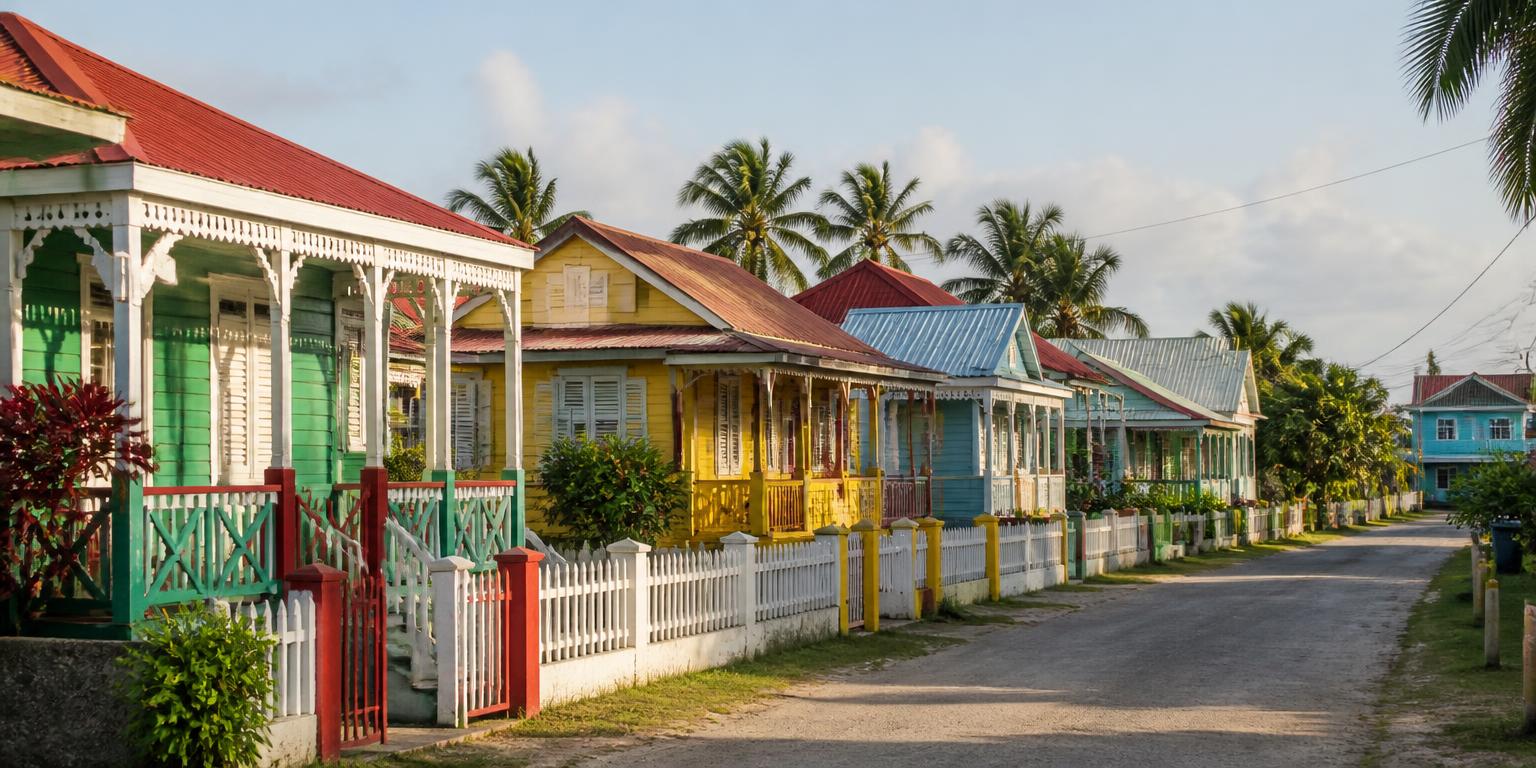 Casas de pueblo y costa — Guyana